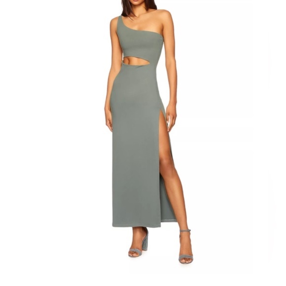 Susana Monaco One-shoulder Cutout High Slit Maxi Dress In Slate - Picture 2 of 9